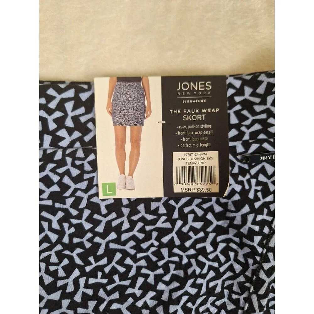 JONES NEW YORK Womens L Faux Wrap Easy Pull On Skort Sky Blue Print NWT Cotton